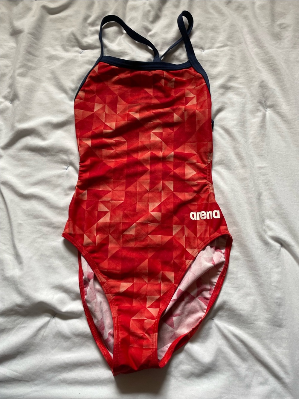 Barena Red Geometric One-Piece Swimsuit with Navy Trim